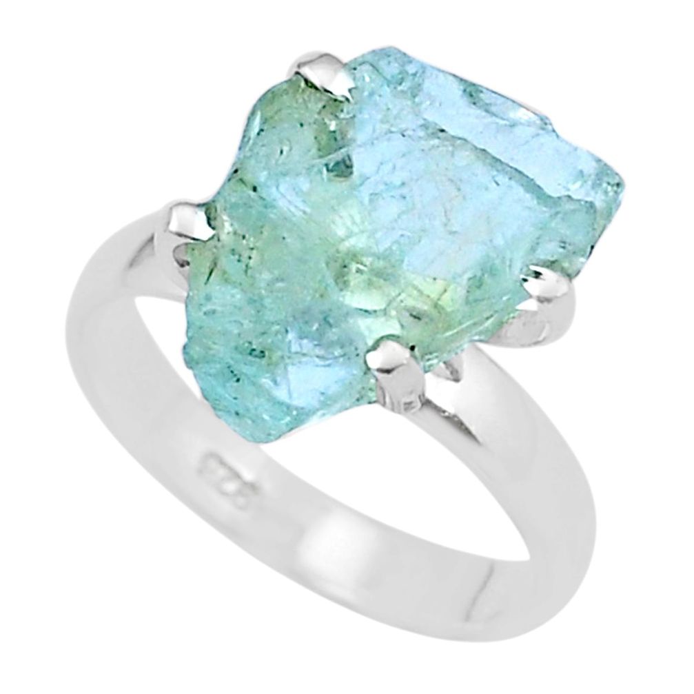 6.50cts solitaire natural aqua aquamarine rough 925 silver ring size 8 u38024