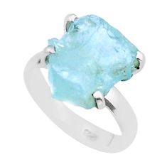 6.78cts solitaire natural aqua aquamarine rough 925 silver ring size 8 u38028