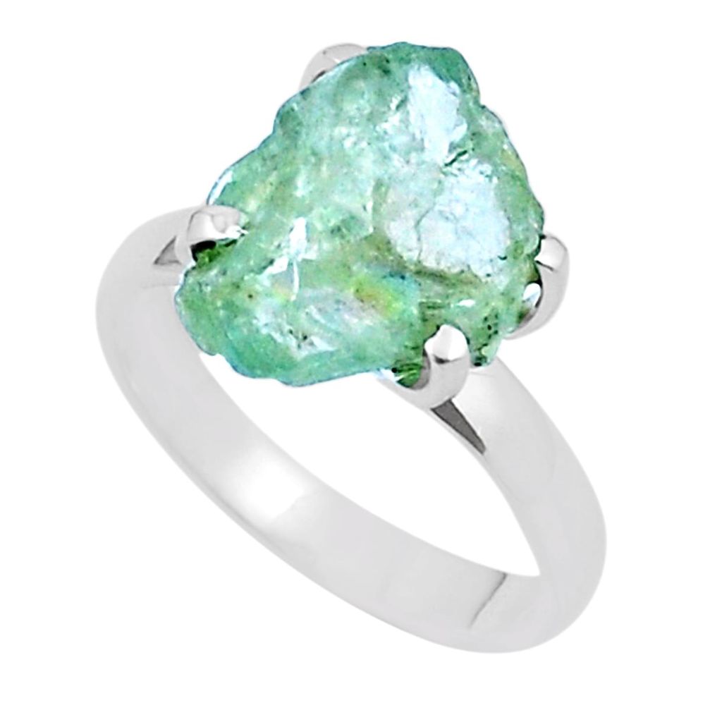 6.12cts solitaire natural aqua aquamarine rough 925 silver ring size 8 u38074