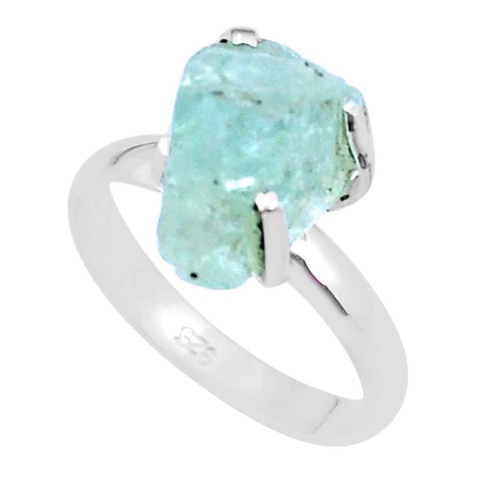 6.04cts solitaire natural aqua aquamarine rough 925 silver ring size 9 u38021