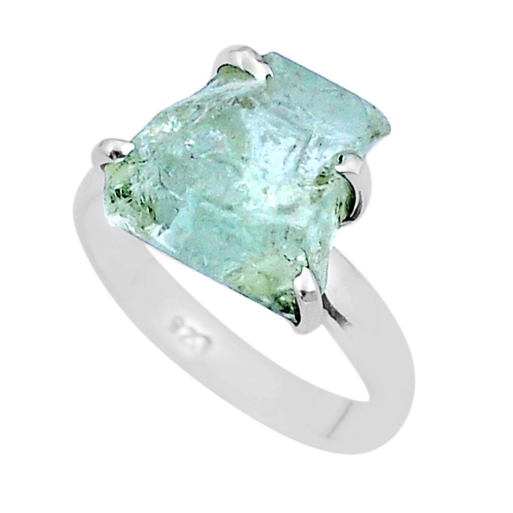 6.54cts solitaire natural aqua aquamarine rough 925 silver ring size 9 u38026