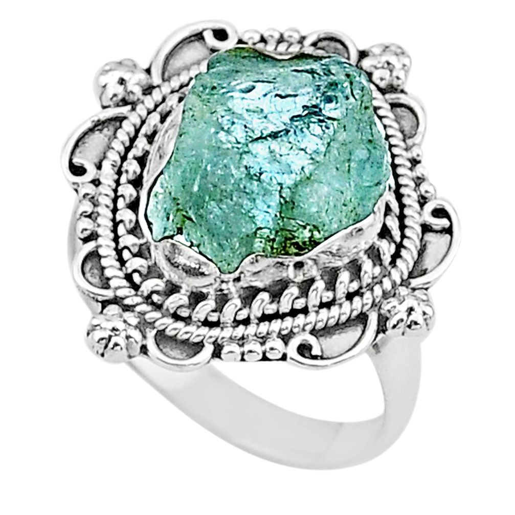 5.58cts solitaire natural aqua aquamarine raw 925 silver ring size 8.5 t17538