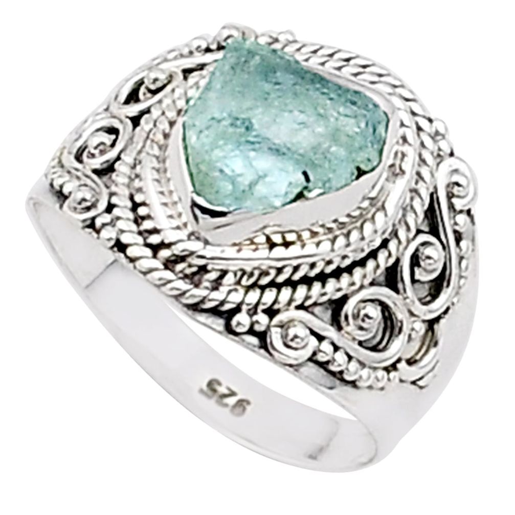 4.26cts solitaire natural aqua aquamarine rough 925 silver ring size 6.5 t66439