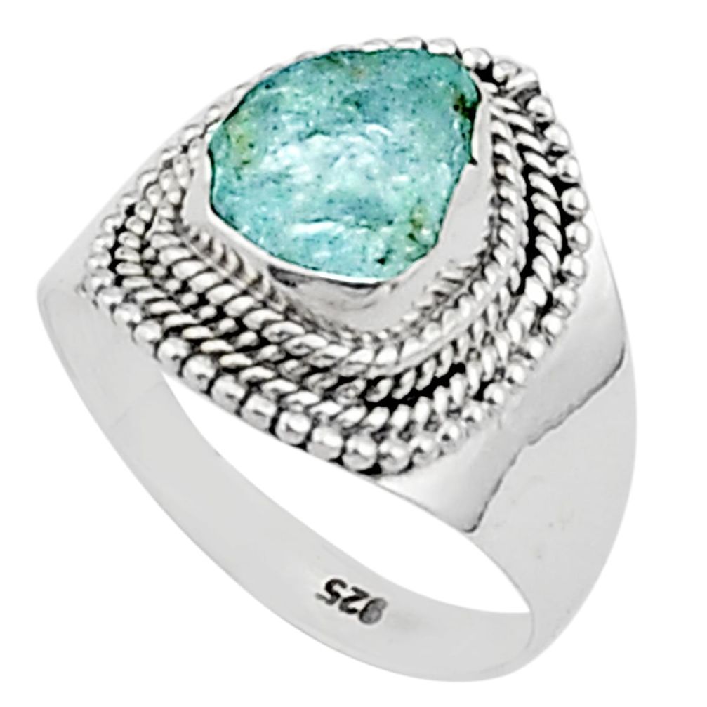 4.02cts solitaire natural aqua aquamarine rough 925 silver ring size 7.5 t66470