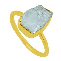4.89cts solitaire natural aqua aquamarine rough silver gold ring size 8 y36674