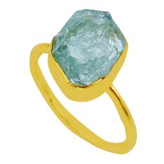 5.18cts solitaire natural aqua aquamarine rough silver gold ring size 9 y36673