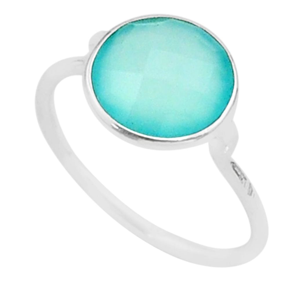 4.97cts solitaire natural aqua chalcedony 925 silver ring size 8.5 t50682