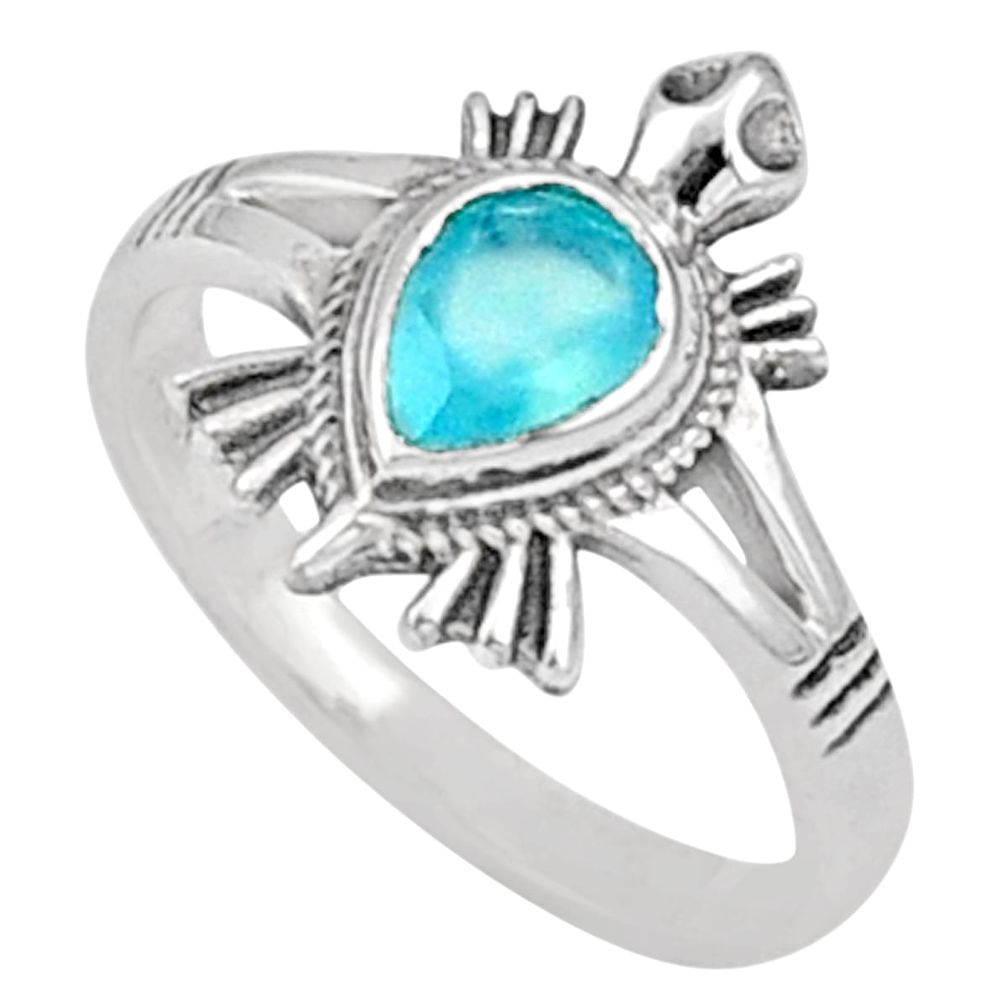 1.51cts solitaire natural aqua chalcedony 925 silver tortoise ring size 7 u4839