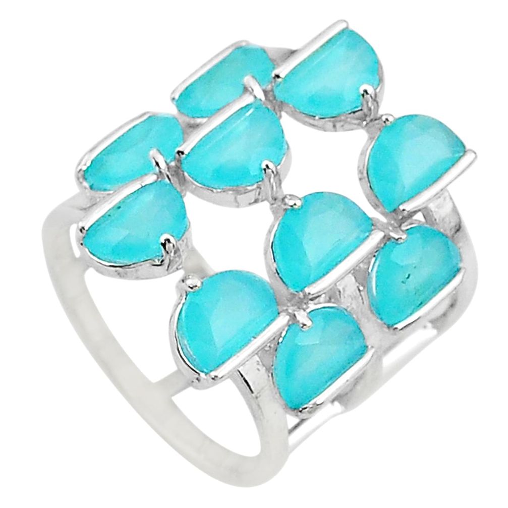 7.07cts solitaire natural aqua chalcedony 925 sterling silver ring size 6 t10375