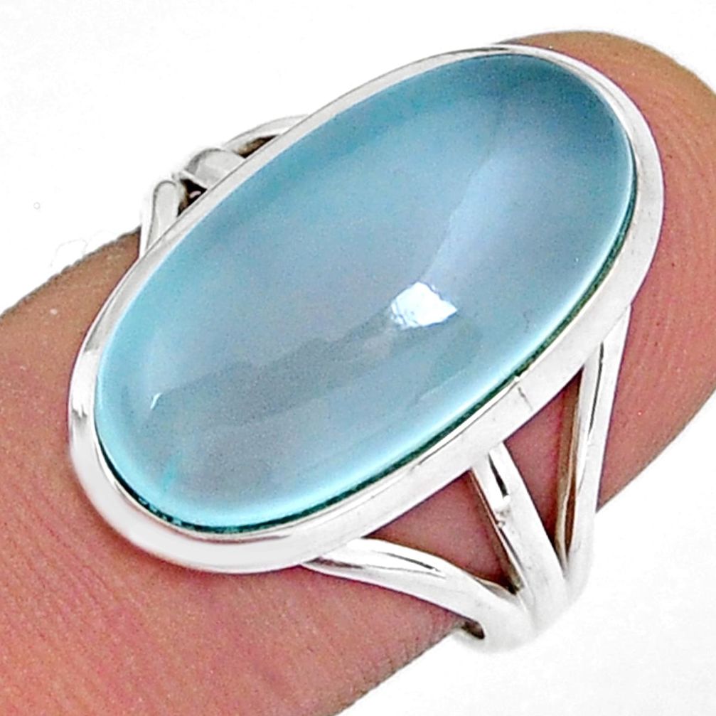 9.65cts solitaire natural aqua chalcedony 925 sterling silver ring size 7 y7595