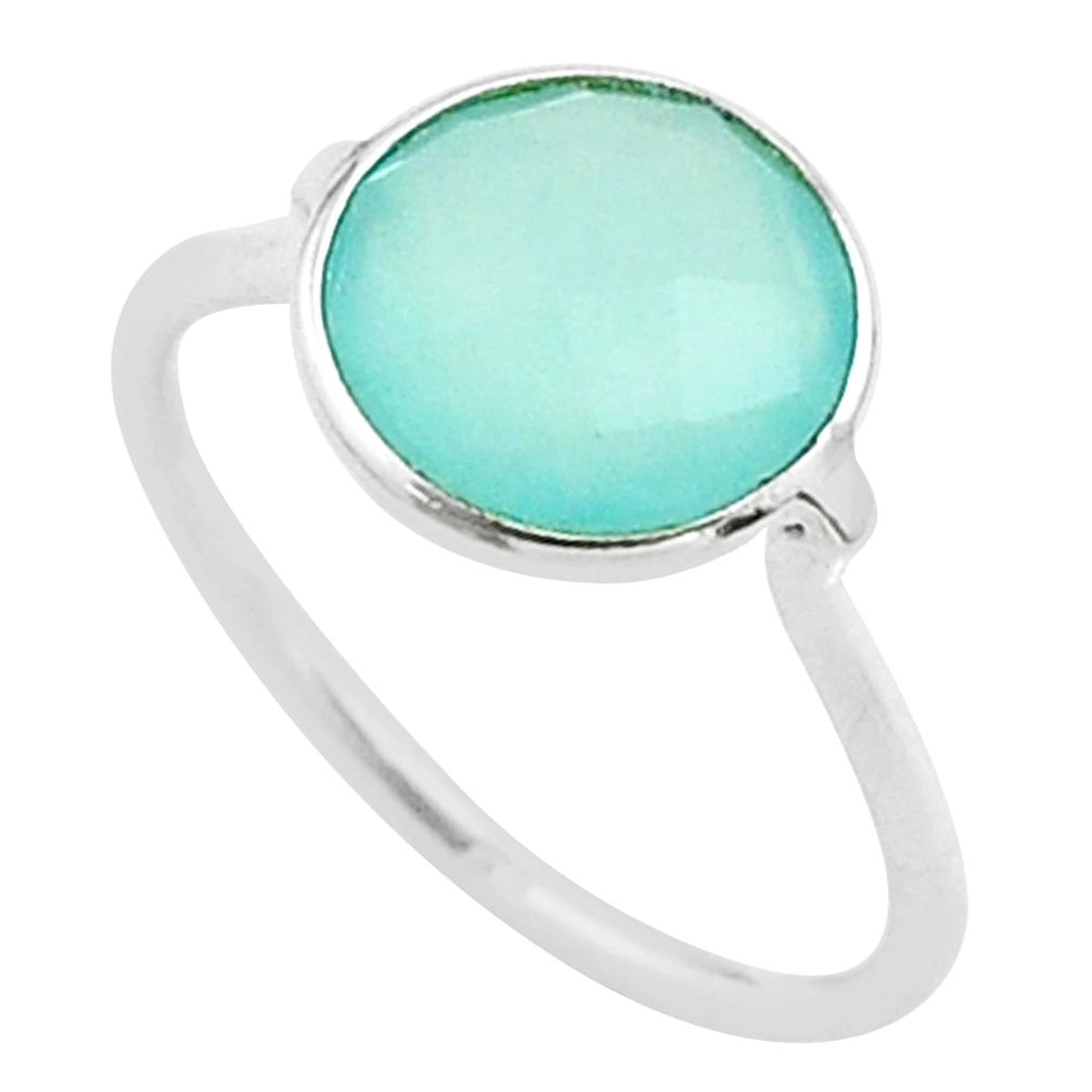 5.02cts solitaire natural aqua chalcedony round 925 silver ring size 8.5 t50705
