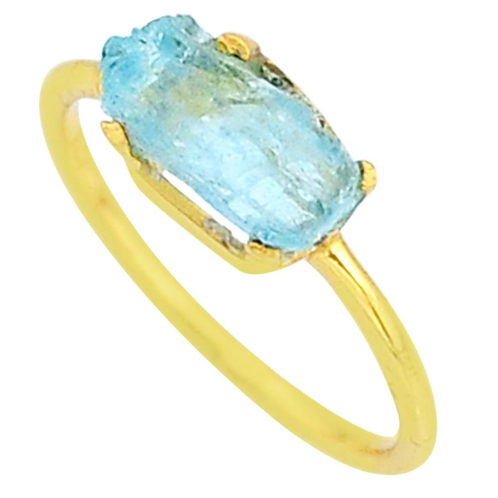 3.50cts solitaire natural aquamarine raw 14k gold handmade ring size 8 t7507