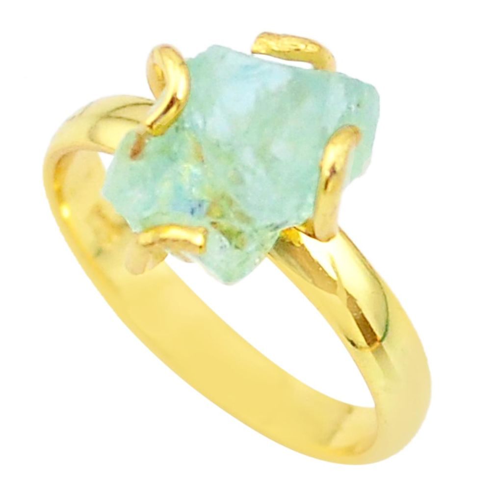 5.96cts solitaire natural aquamarine rough 925 silver gold ring size 9 t36917