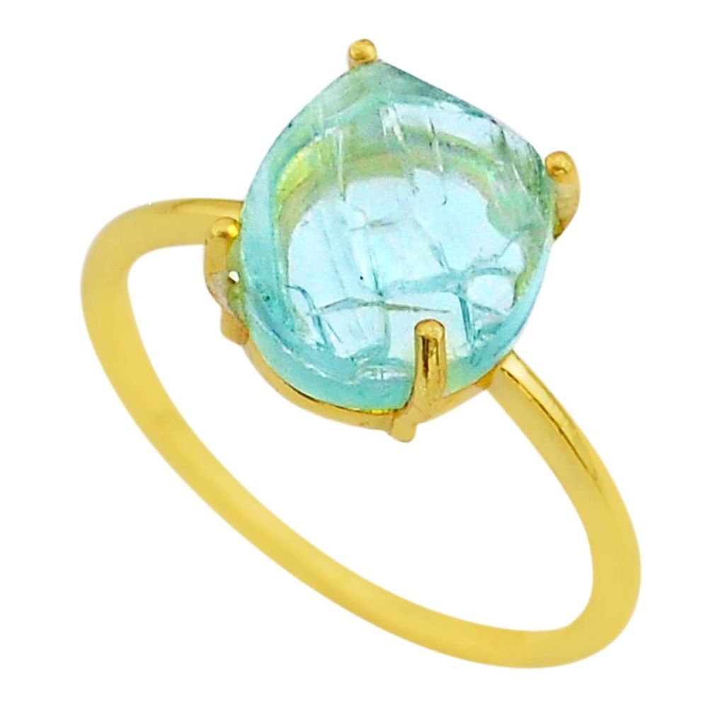 4.83cts solitaire natural aquamarine raw silver 14k gold ring size 11 t33161