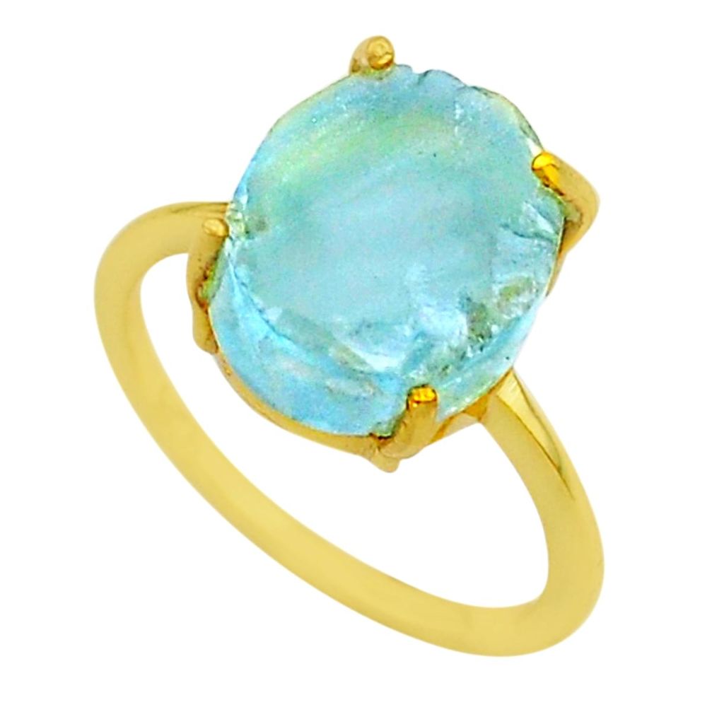 4.83cts solitaire natural aquamarine raw silver 14k gold ring size 6 t33166