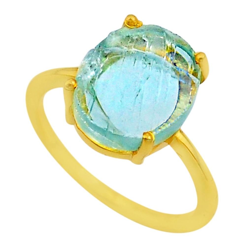 4.91cts solitaire natural aquamarine raw silver 14k gold ring size 7 t33168