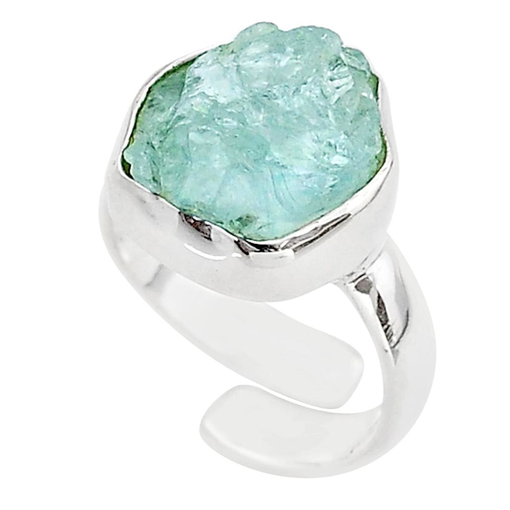 5.82cts solitaire natural aquamarine rough silver adjustable ring size 5 t69779