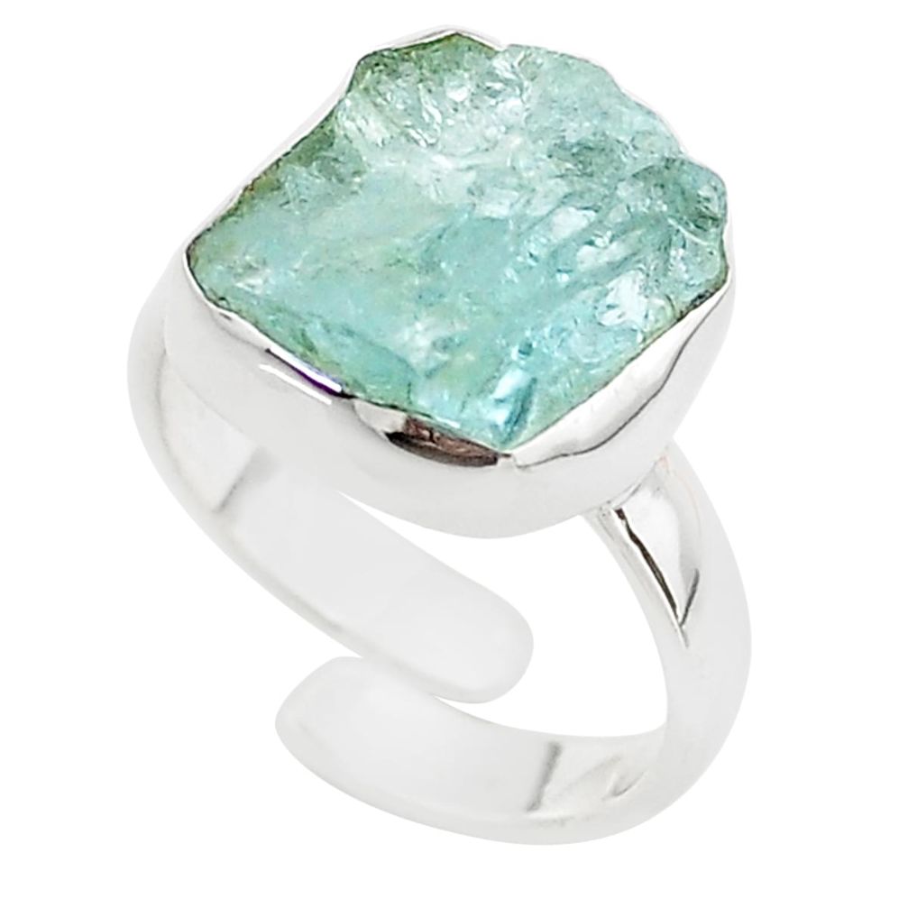 7.33cts solitaire natural aquamarine rough silver adjustable ring size 7 t69768