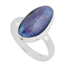 5.77cts solitaire natural australian opal triplet silver ring size 8.5 y93295