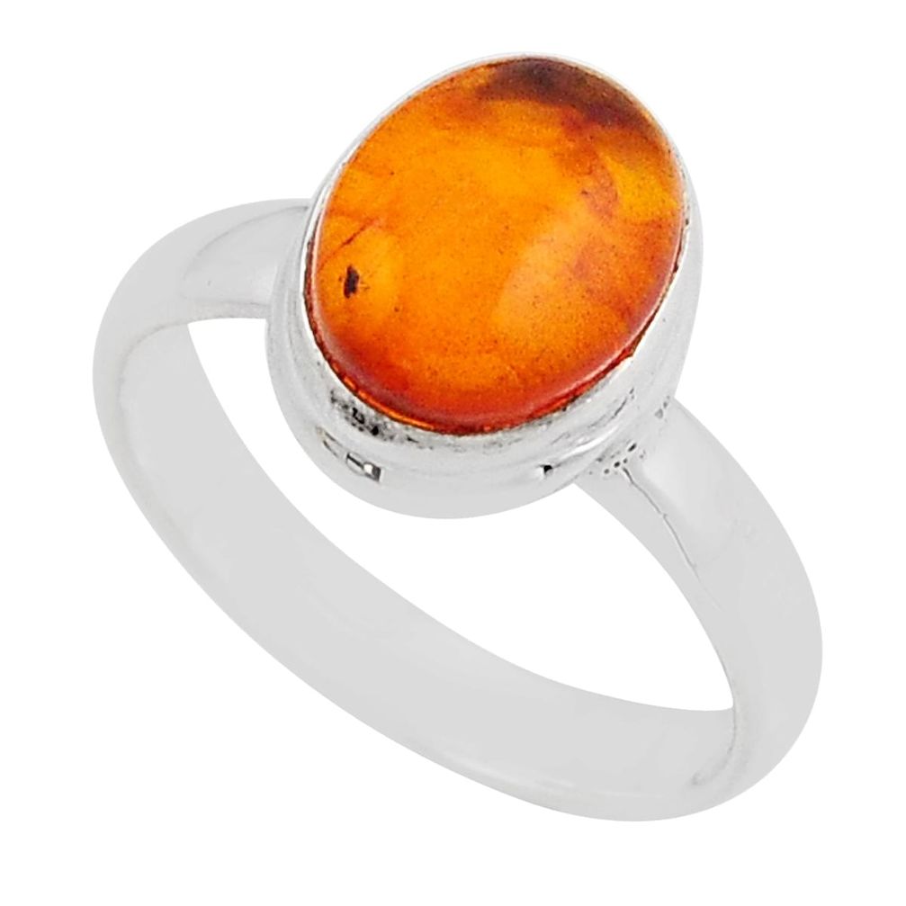 3.20cts solitaire natural baltic amber (poland) 925 silver ring size 7 y92451