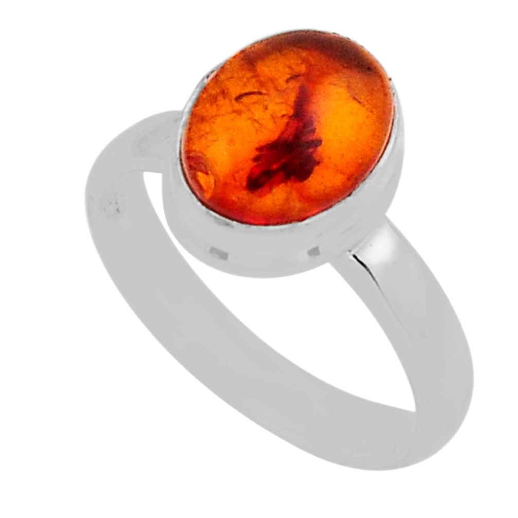 3.13cts solitaire natural baltic amber (poland) 925 silver ring size 7 y94205