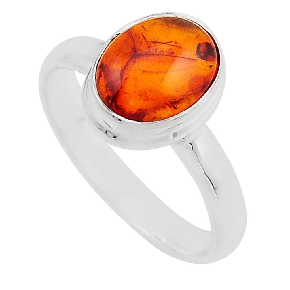 3.29cts solitaire natural baltic amber (poland) 925 silver ring size 8.5 y92442