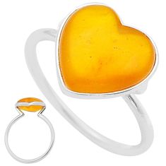 3.30cts solitaire natural baltic amber (poland) heart silver ring size 8 u62697