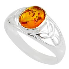 1.53cts solitaire natural baltic amber (poland) oval silver ring size 6.5 c28888