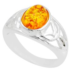 1.63cts solitaire natural baltic amber (poland) oval silver ring size 5.5 c28894