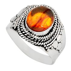 2.44cts solitaire natural baltic amber (poland) oval silver ring size 8 y75280