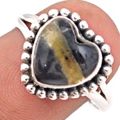 4.82cts solitaire natural banded oil shale heart 925 silver ring size 8.5 t87253