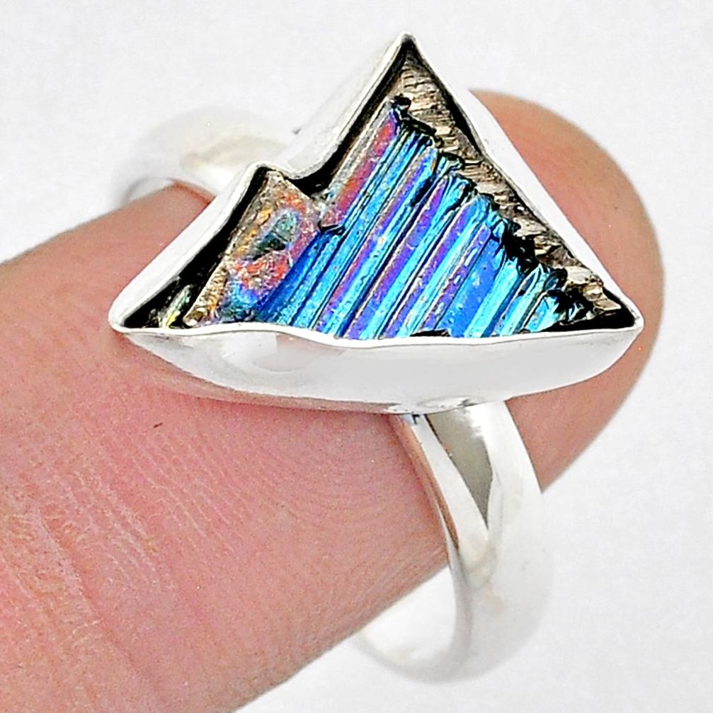 6.38cts solitaire natural bismuth crystal fancy 925 silver ring size 10 u57452