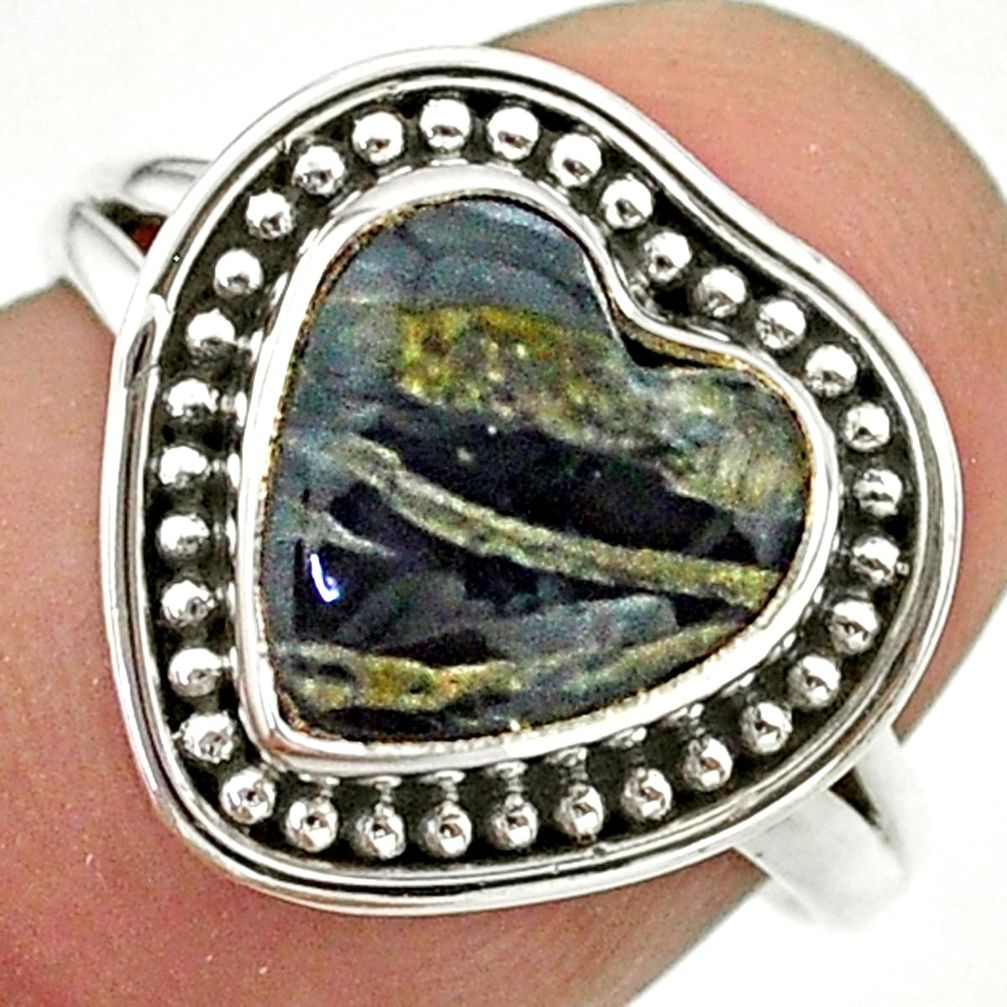 5.06cts solitaire natural black australian obsidian silver ring size 7 t41647