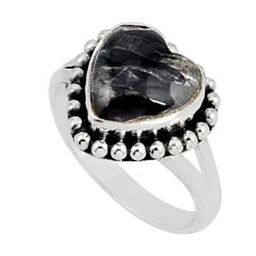 4.97cts solitaire natural black australian obsidian silver ring size 7 y46590