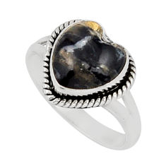 5.43cts solitaire natural black australian obsidian silver ring size 7 y46600