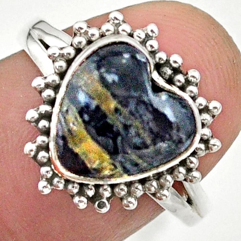 5.42cts solitaire natural black australian obsidian silver ring size 8 t41628