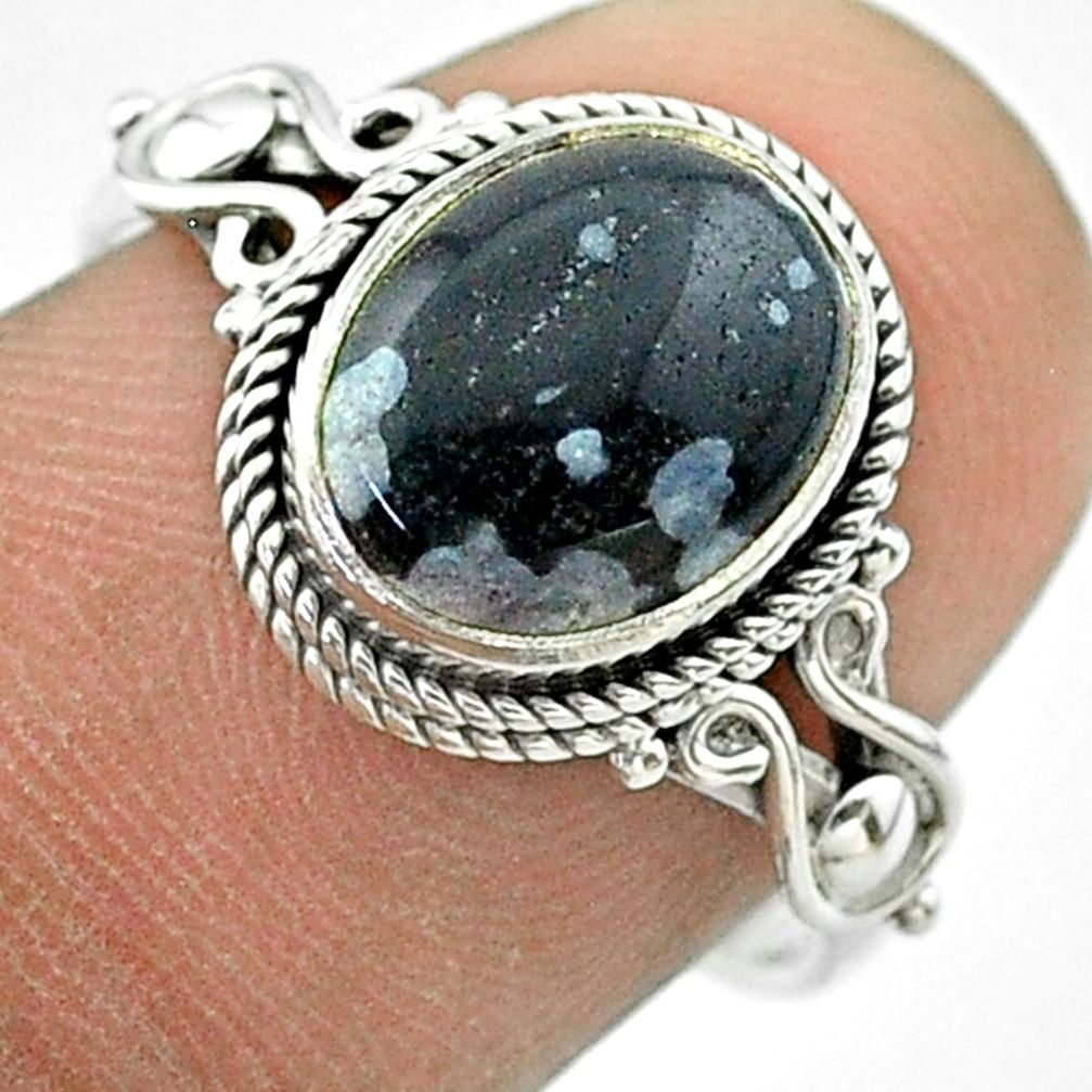 4.09cts solitaire natural black australian obsidian silver ring size 7.5 t57450