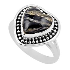 5.03cts solitaire natural black australian obsidian silver ring size 6.5 y47027