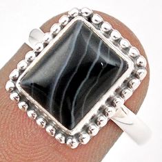 3.83cts solitaire natural black botswana agate 925 silver ring size 7 t87572