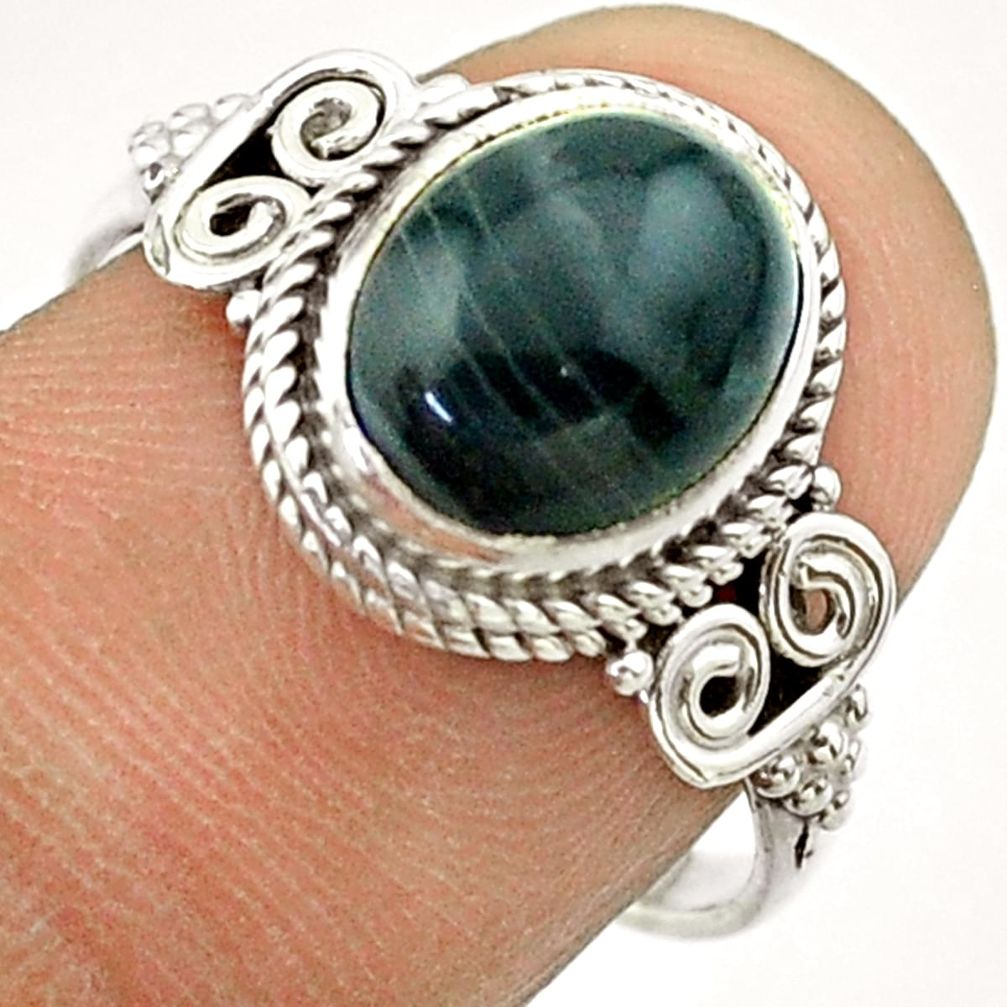 4.42cts solitaire natural black botswana agate 925 silver ring size 8 t57475