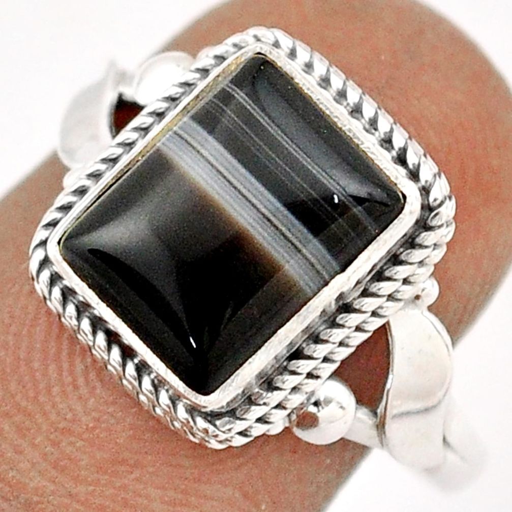 3.83cts solitaire natural black botswana agate 925 silver ring size 8 t87611