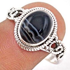3.92cts solitaire natural black botswana agate 925 silver ring size 8 t87697