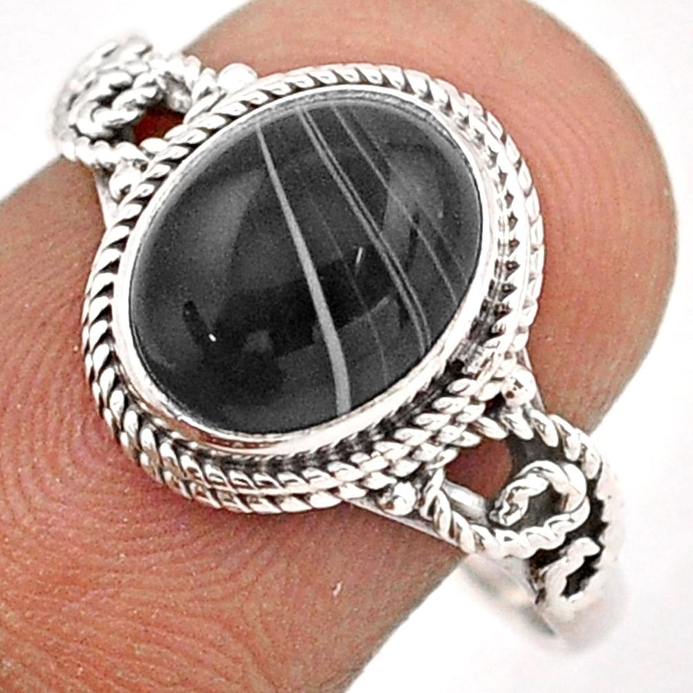 3.99cts solitaire natural black botswana agate 925 silver ring size 8 t87752