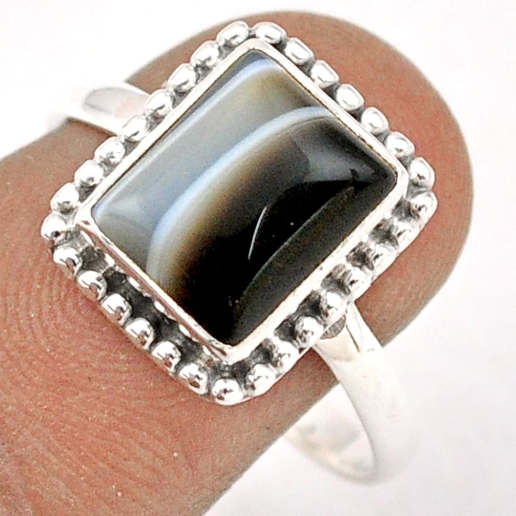 4.04cts solitaire natural black botswana agate 925 silver ring size 9 t87551