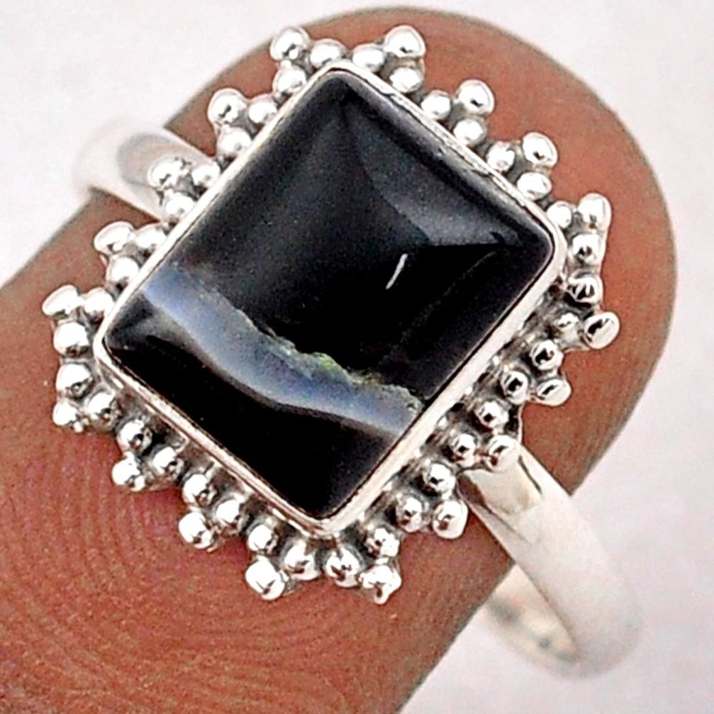 3.83cts solitaire natural black botswana agate 925 silver ring size 9 t87621