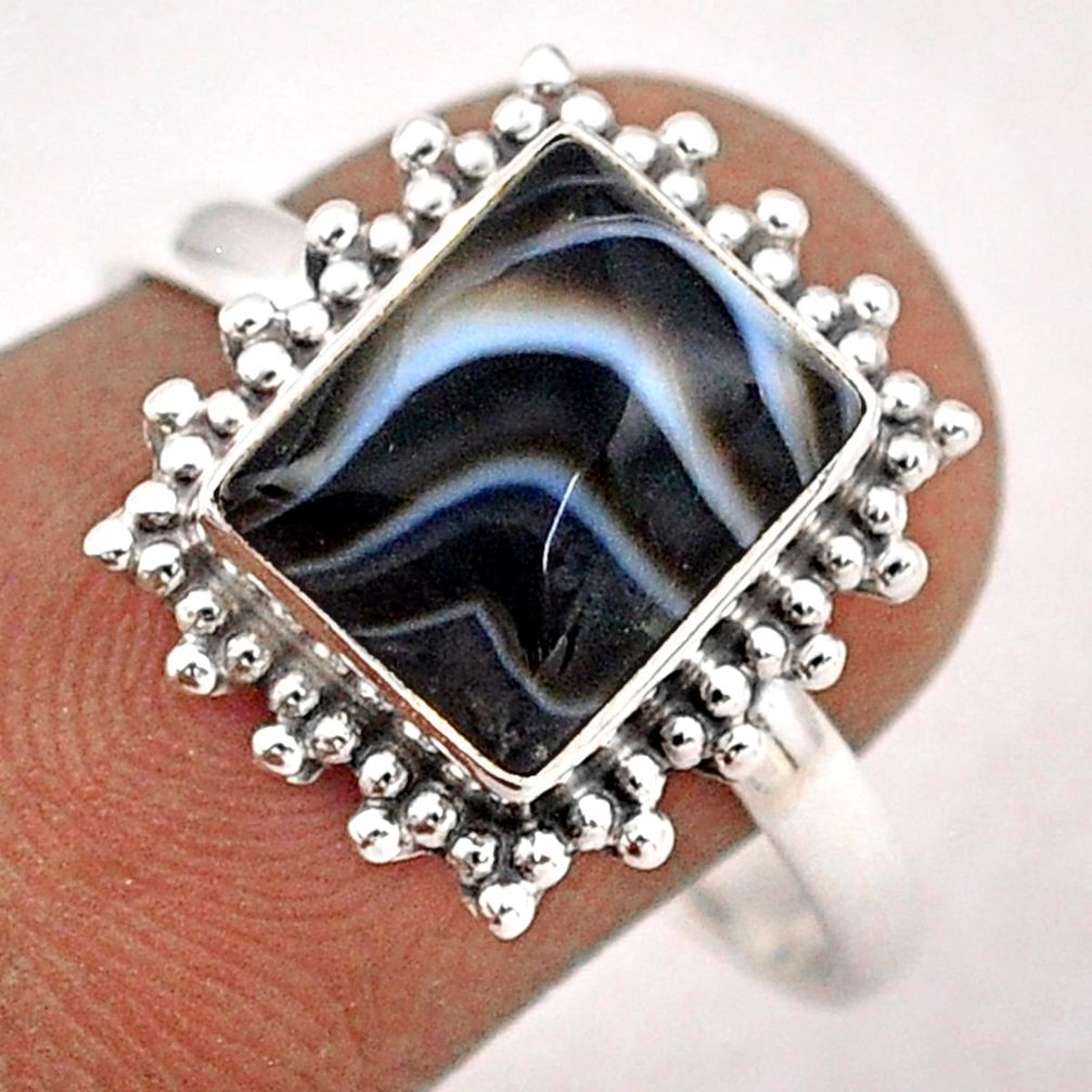 4.05cts solitaire natural black botswana agate 925 silver ring size 9 t87649