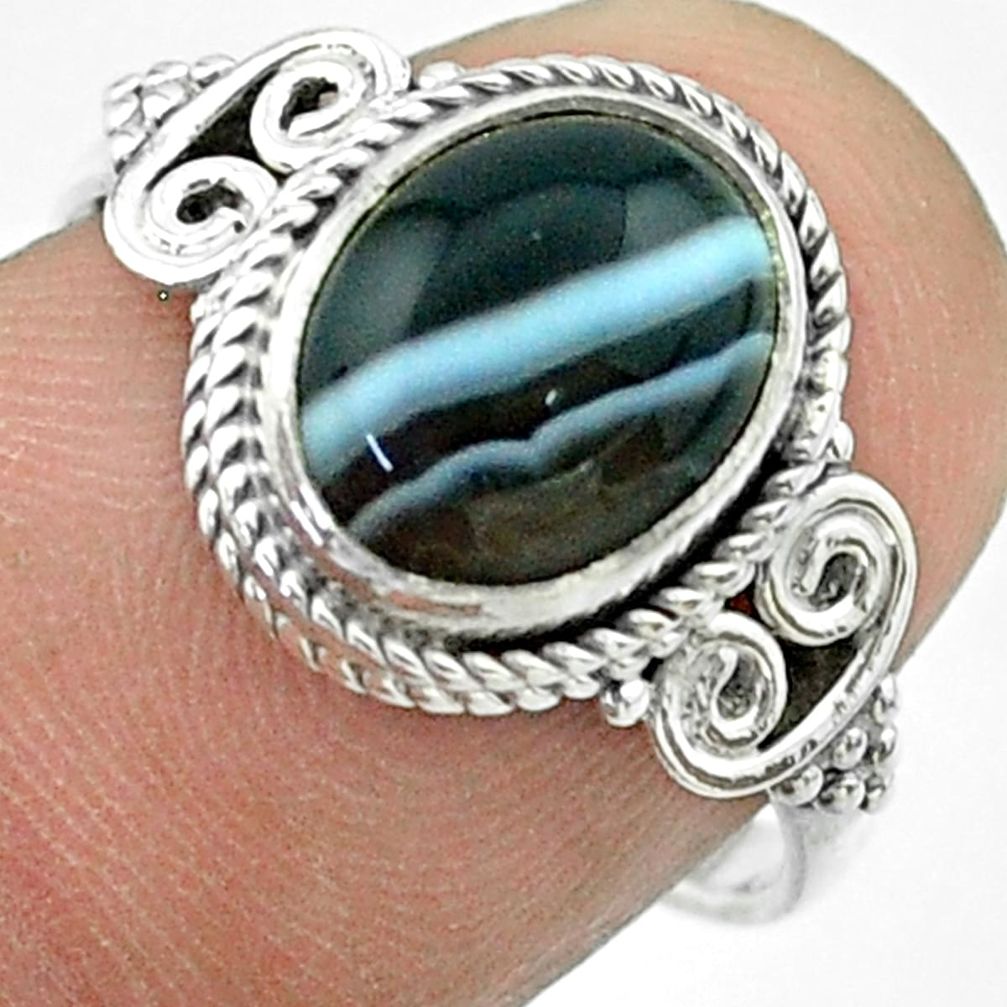 3.91cts solitaire natural black botswana agate 925 silver ring size 7.5 t57491
