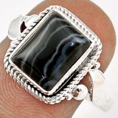 3.83cts solitaire natural black botswana agate 925 silver ring size 8.5 t87587
