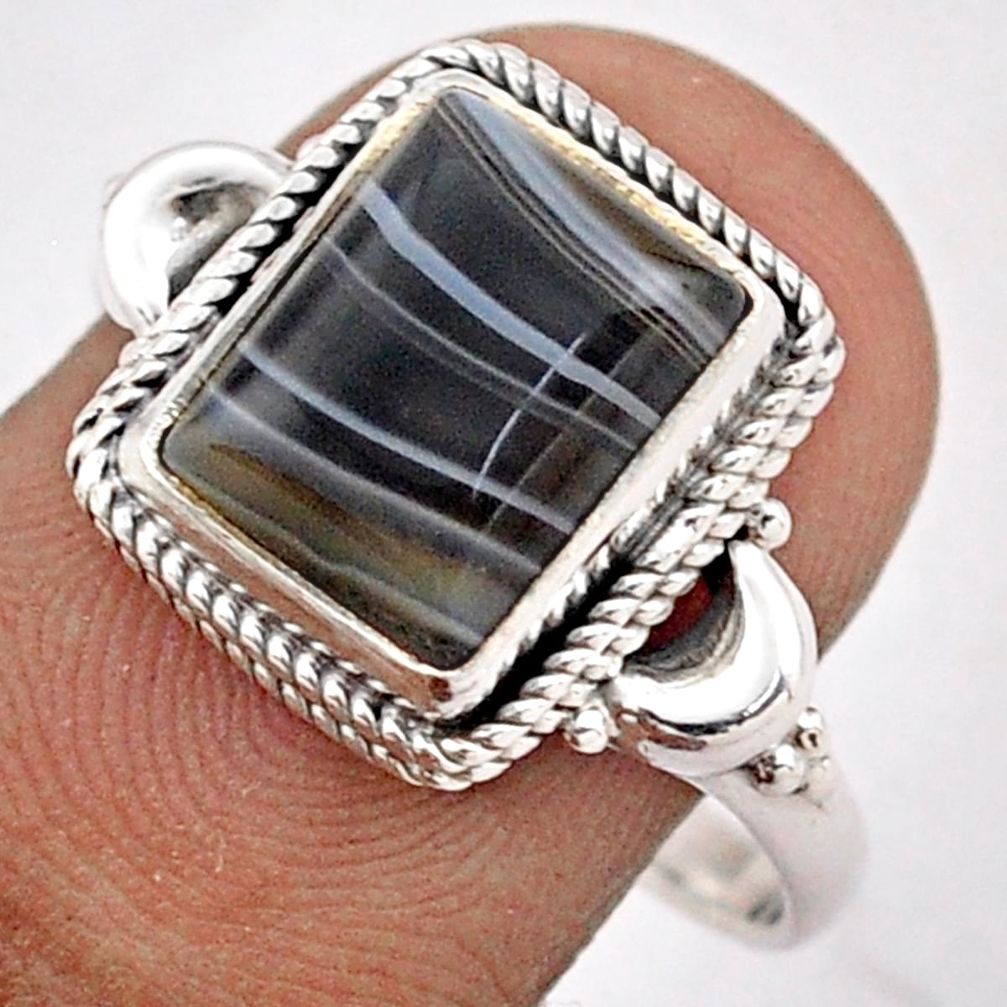 3.98cts solitaire natural black botswana agate 925 silver ring size 8.5 t87721