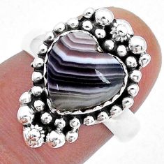 4.71cts solitaire natural black botswana agate heart silver ring size 7 u82015